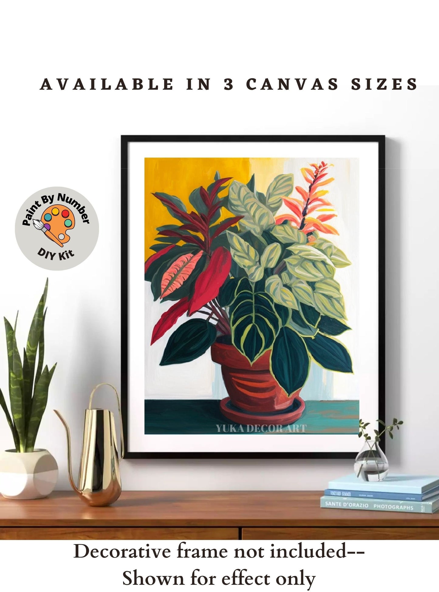 PAINT by NUMBERS Adult ,House Plants In Rustic Container , Easy DIY Beginners Paint Kit , Wall Art Gift for Aunt Grandmom