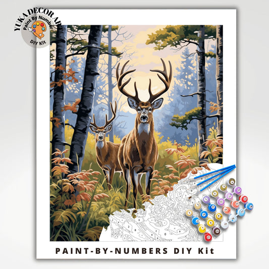 Forest PAINT by NUMBERS DIY Kit Adult Fall Colors Mountain Antlers Art Easy Beginner Acrylic Canvas Painting Cabin Decor Gift For Mom Dad