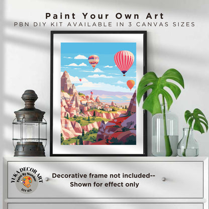 PAINT by NUMBER Kit Adult , Mediterranean Landscape Sky Hot Balloon Vista DIY Painting Easy Beginners Acrylic Paint Kit Premium Decor Gift