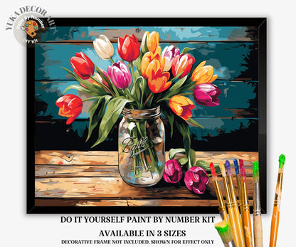 Tulips PAINT by NUMBERS Kit for Adults Vase Of Flowers Still Life DIY Painting Easy Beginners Hobby Kit Wall Art Mom Gift