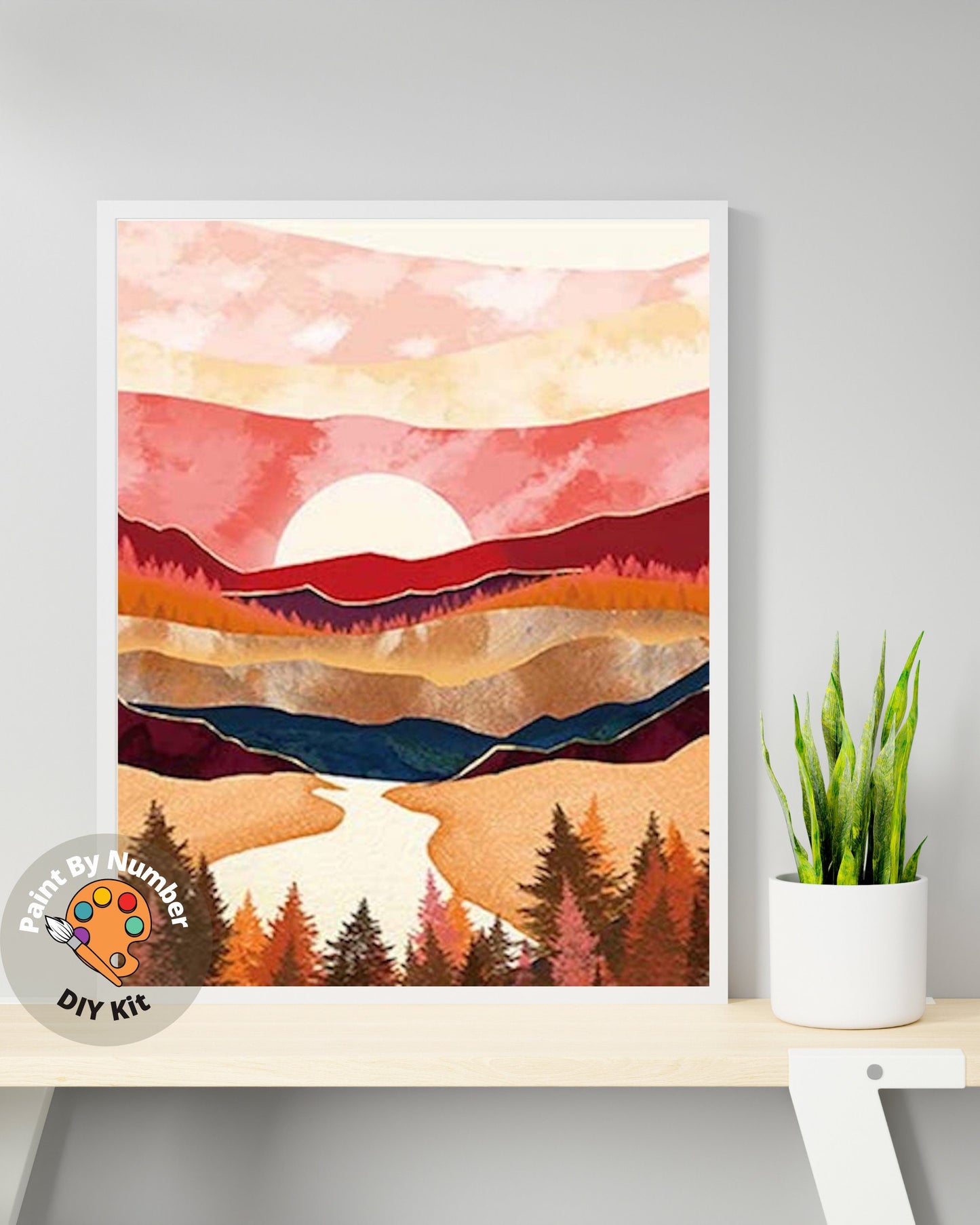 Paint by Numbers DIY  Kit for Adults | Modern Art,Sunrise Mountain,Abstract Landscape | Easy Beginner's Acrylic Painting |Wall Art Gift