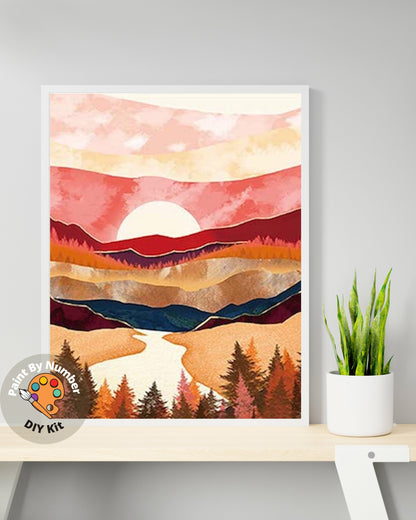 Paint by Numbers DIY  Kit for Adults | Modern Art,Sunrise Mountain,Abstract Landscape | Easy Beginner's Acrylic Painting |Wall Art Gift