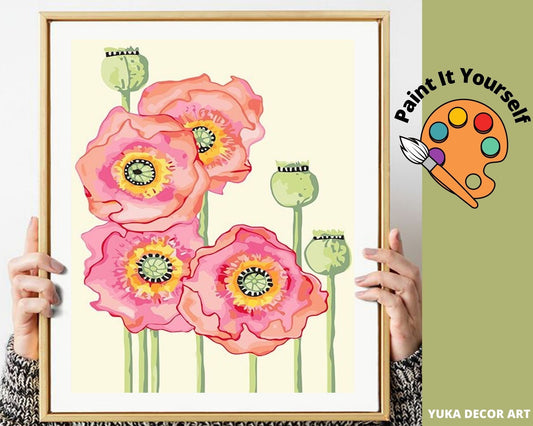 Pink Flowers PAINT by NUMBER Kit for Adults ,Garden Abstract Flower,Easy DIY Beginners Acrylic Paint Kit ,Living Bedroom Wall Art Decor