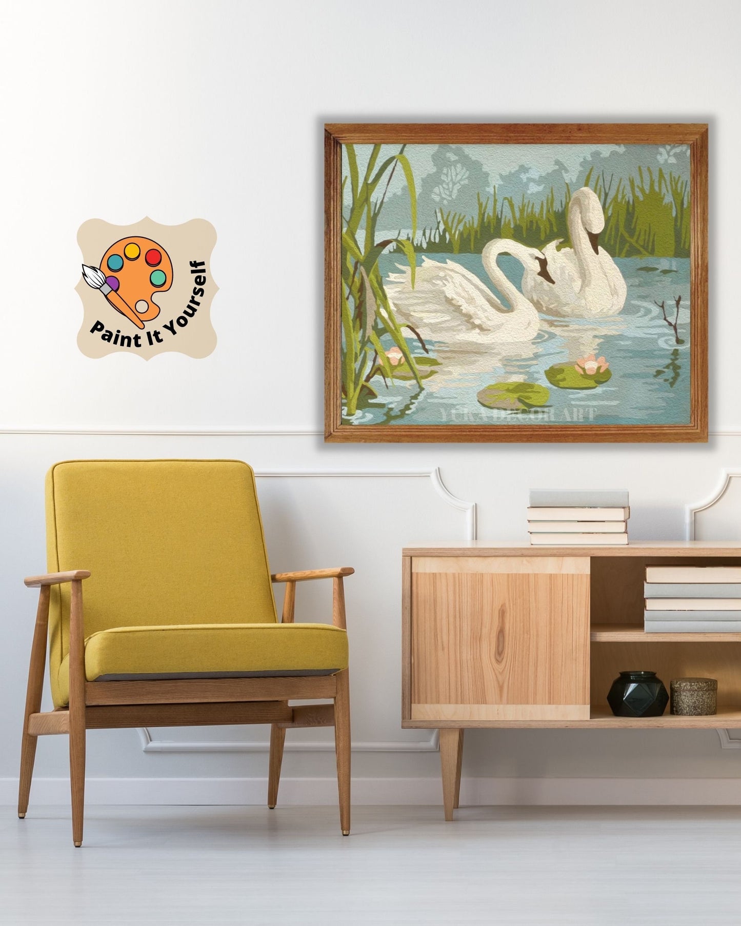 White Swans In Lake Garden PAINT by NUMBER Premium DIY Paint Kit Adult , Vintage Style Easy Beginner Acrylic Painting,Christmas  Gift