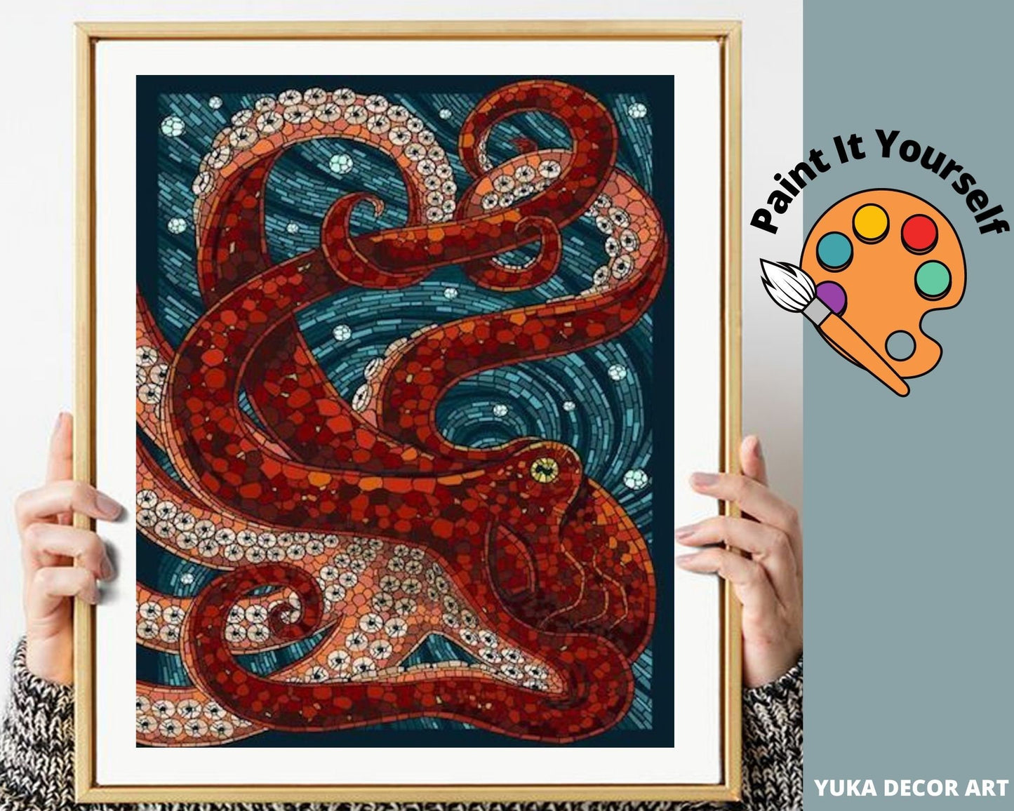 Paint by Numbers Kit for Adults & Kids Easy DIY Art , Red Octopus Abstract Art , Acrylic Oil Painting Set