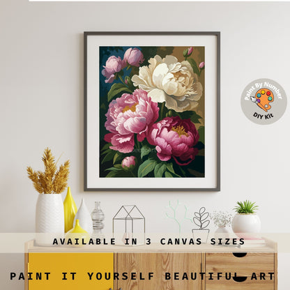 Floral Paint by Numbers Kit For Adult White Pink Peony Flowers Painting Easy Beginner Art Kit Personalised Gift For Mom Aunt Grandmother