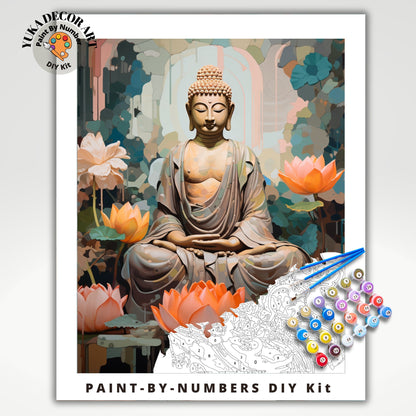 Buddha PAINT by NUMBERS Kit For Adults Buddha Vibrant Pink Lotus Floral DIY Acrylic Painting Kit Zen Chakra Meditation Studio Decor Gift