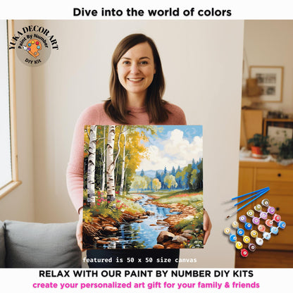 Mountain Stream PAINT by NUMBER Kit for Adult Forest River Landscape Easy Beginner Acrylic Painting DIY Kits Art Canvas Gift For Mom Dad