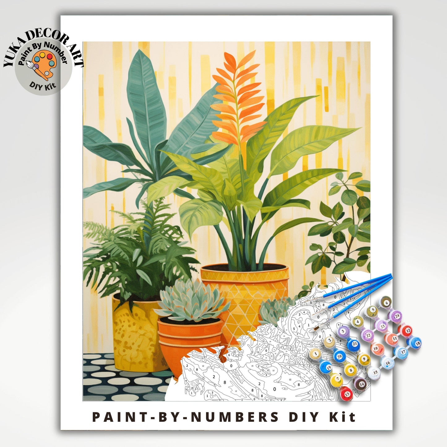 Boho Minimalist PAINT by NUMBERS Diy Kit Adult Midcentury Plants Art Easy Beginner DIY Painting Kit Gift Mom Dad Girlfriend