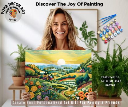 Mountain Valley PAINT by NUMBERS Adult DIY Kit  Sunrise Colorful Naive Art Easy Beginner Acrylic Painting Kit Thanksgiving Gift For Mom Dad