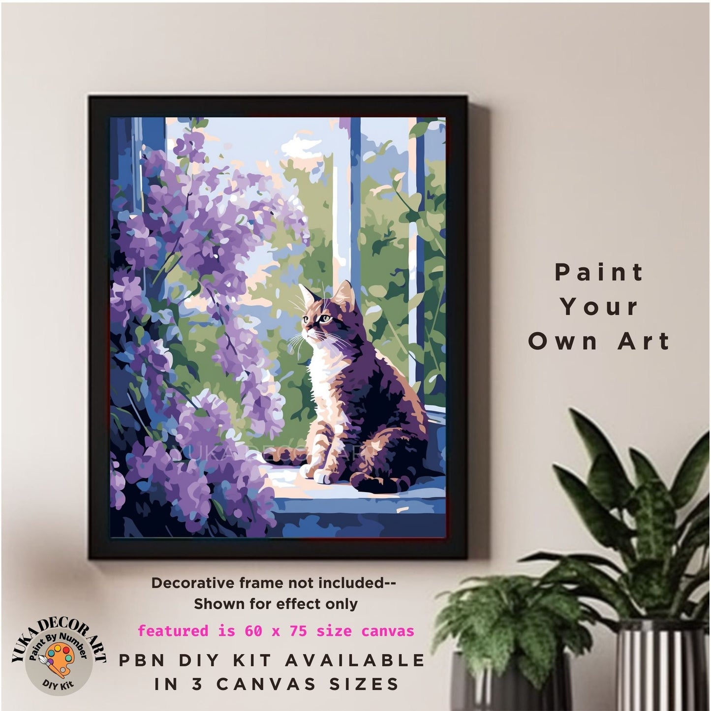 PAINT by NUMBERS Kit  Adults Cat In Window Flower Garden Easy Beginners Pastel Colors DIY Paint Kit Wall Art Gift For Mom