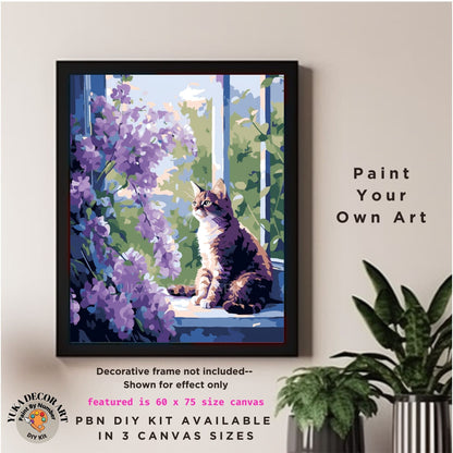 PAINT by NUMBERS Kit  Adults Cat In Window Flower Garden Easy Beginners Pastel Colors DIY Paint Kit Wall Art Gift For Mom
