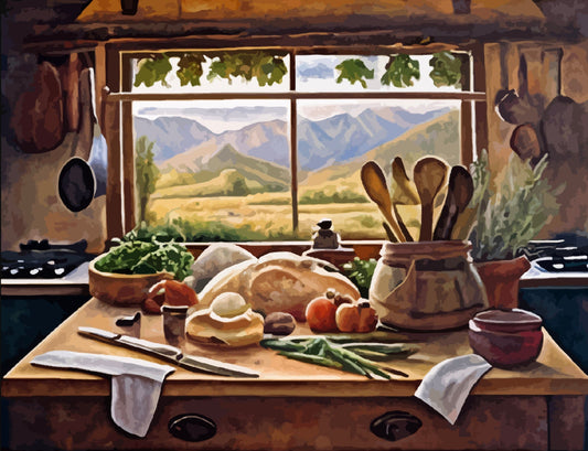 Country Kitchen Vintage PAINT by NUMBER Kit  Adult , DIY  CottageCore Farmhouse Scene , Easy Beginner Acrylic Painting Kit,Home Decor Gift