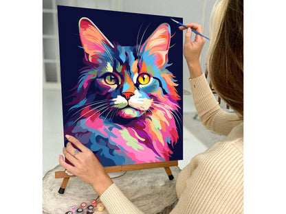 Modern PAINT by NUMBER Kit Adult , Cat in Window , Multicolor Cat Illustration Poster, DIY Beginners Paint Kit , Wall Decor , Sip & Paint