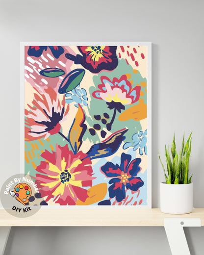Garden Flower PAINT by NUMBER Kit for Adults ,Abstract  Flowers Art,Easy Beginners Acrylic Paint DIY Kit ,Living Bedroom Wall Art Decor