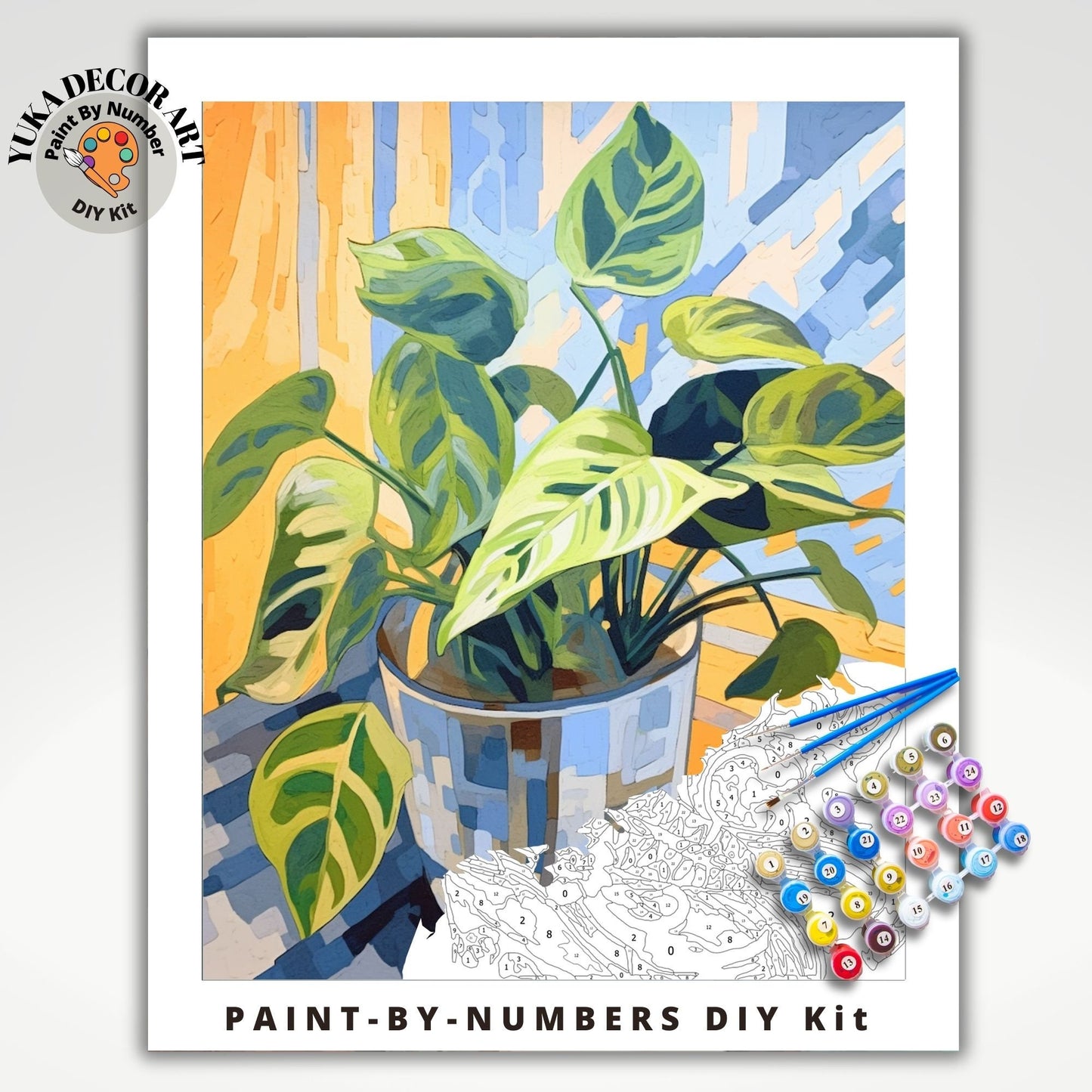 Indoor Plant PAINT by NUMBERS Kit for Adults Minimalistic Chic DIY Painting Easy Beginners Hobby Painting Kit Wall Art Gift Mum Plant Lover