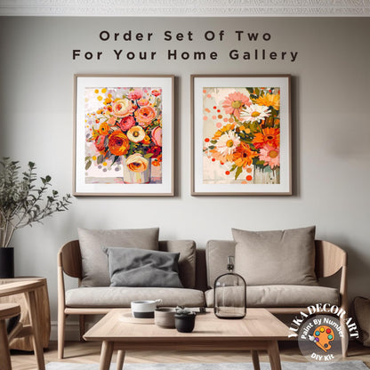 Flowers Paint by Number Kit Adult Peach Orange Floral Painting Easy Beginner Paint Kit Anniversary Gift For Girlfriend Bday Home Decor Gift