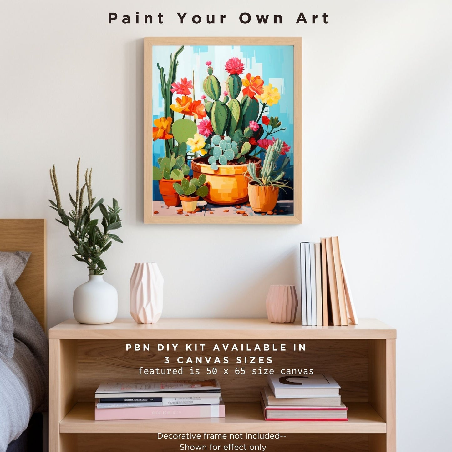 PAINT by NUMBERS Kit for Adults Minimalist Vibrant Cactus Art Easy Beginners Colorful DIY Paint Kit Anniversary Gift Mom Girlfriend Mom Aunt