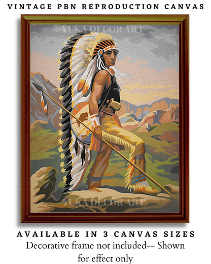 Native American PAINT by NUMBER  Kit for Adult , Vintage Style Indian Tribe Painting , Easy Acrylic Paint Kit, Wall Art Gift