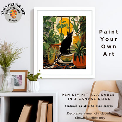 Boho Cat PAINT by NUMBERS DIY Kit Adult Indoor Plants Garden Whimsical Art Easy Beginner Painting Birthday Custom Gift For Girlfriend Mom