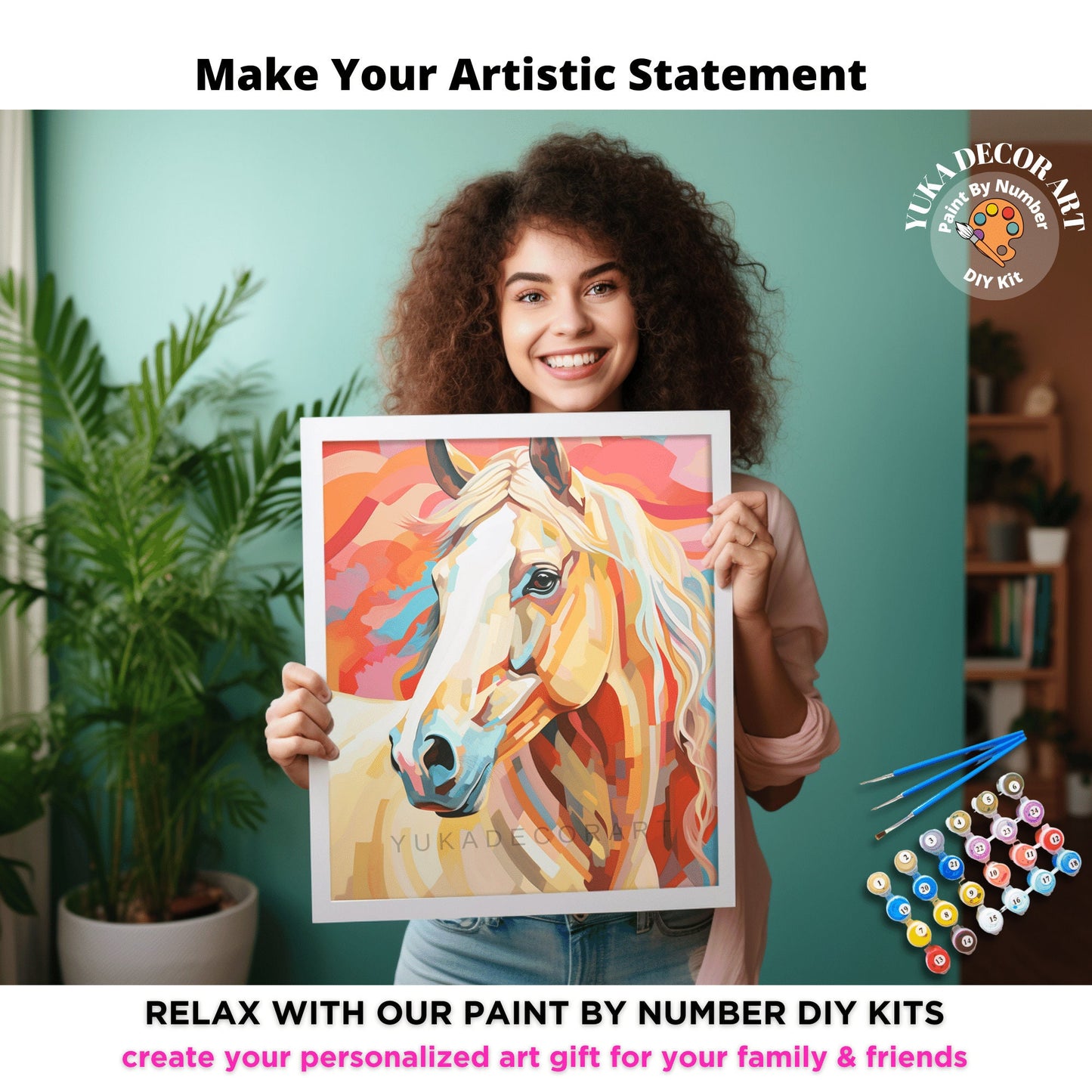 Modern Art Horse PAINT by NUMBER Kit Adult Boho Horse Portrait Beginner Acrylic Painting DIY Kit Grandma Mom Art Gift Ranch Farmhouse Decor