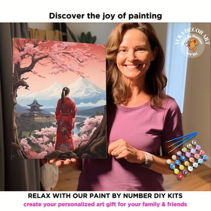 Mt.Fuji PAINT by NUMBER Kit Adults  Beginner DIY Art Kit Pink Cherry Blossoms Japan Woman Acrylic Painting Wall Art Decor Gift For Mom Aunt