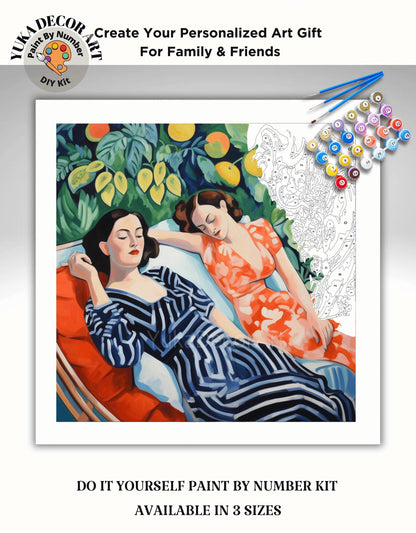 Matisse Style Garden Women PAINT by NUMBER DIY  Kit Adult, Colourful Wall Art Decor Idea Easy To Do Canvas Painting Gift For Friend Bestie