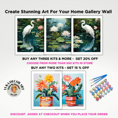 Nature PAINT by NUMBER Kit For Adults White Lilies Lake Flowers DIY Painting Easy Beginners Paint Kit Garden Lover Housewarming Decor Gift