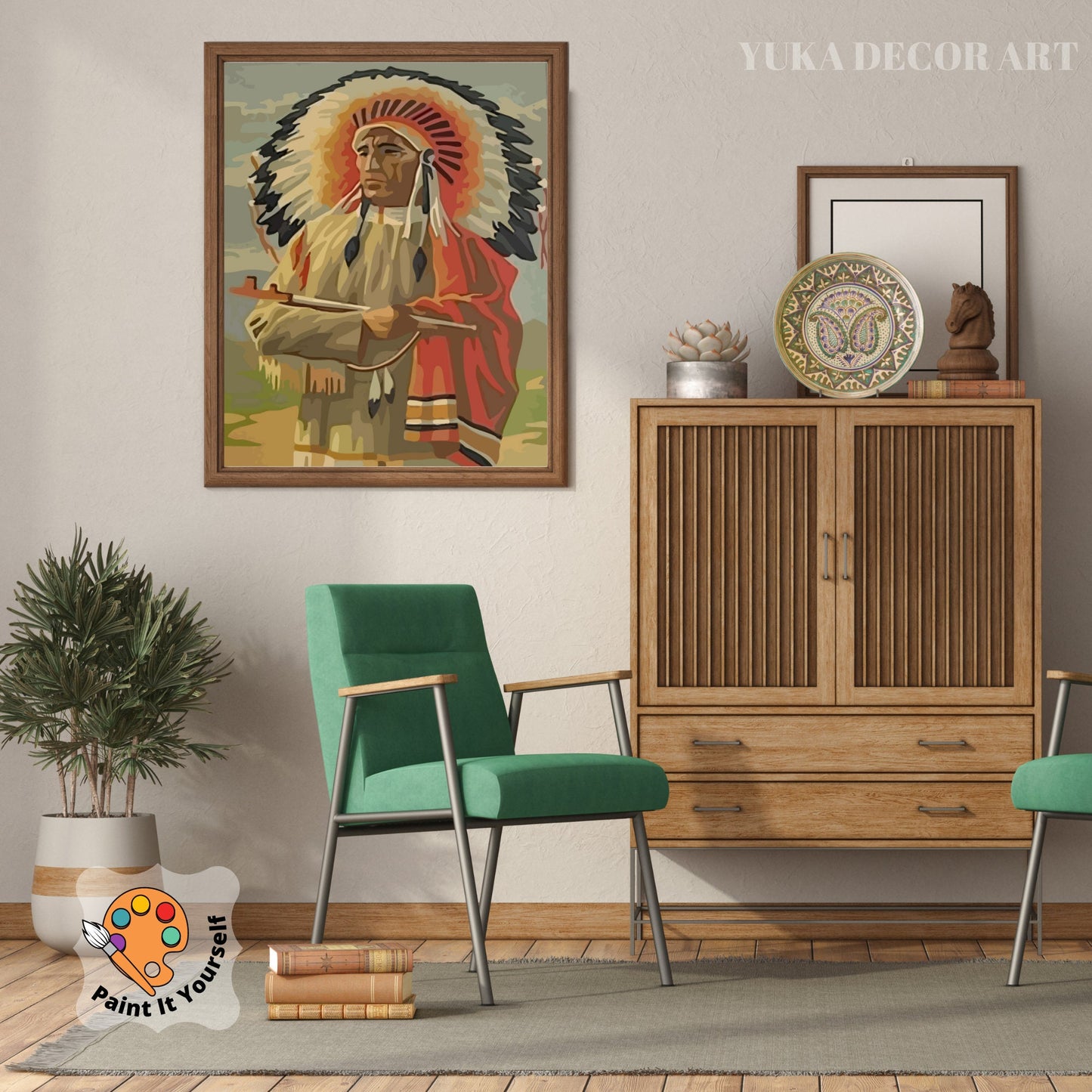 Vintage Style PAINT by NUMBER DIY Kit for Adult , Native American Portrait Painting, Easy Beginner Reproduction Canvas Kit,Wall Art Gift