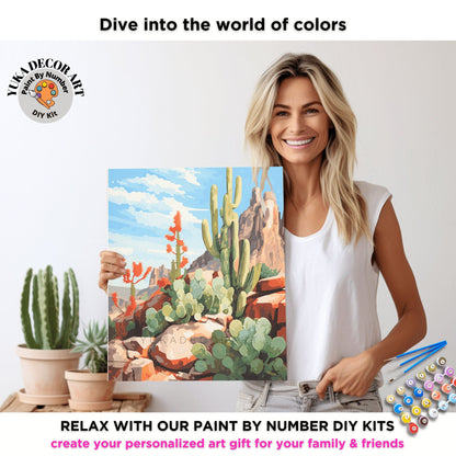 SouthWestern Landscape PAINT by NUMBER Kit Adult Desert Painting Easy Beginner DIY Painting Ranch Decor Housewarming Gift for Mom Girlfriend