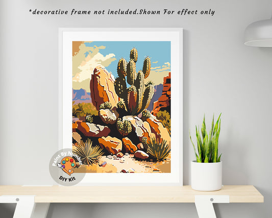 Desert PAINT by NUMBER Kit Adult Desert Southwestern Landscape Cactus Rocks Painting Easy Beginners DIY Painting Midwest Vintage Decor Gift