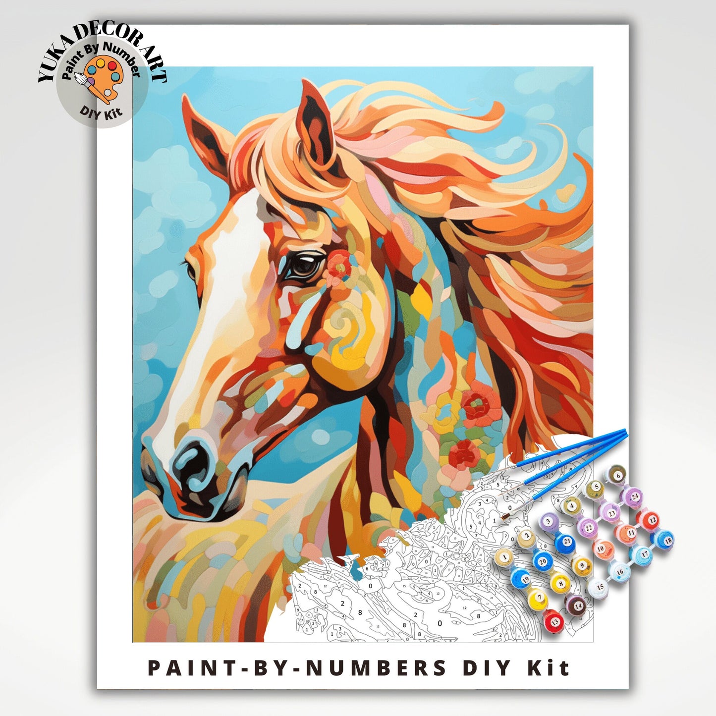 Boho Inspired Horse PAINT by NUMBER Kit Adult Colorful Horse Art Beginner Acrylic Painting DIY Kit Grandpa Dad Gift Housewarming Farmhouse