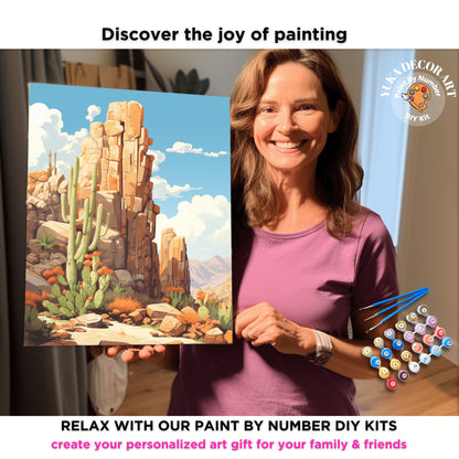 Desert PAINT by NUMBER Kit Adult Cactus Landscape Painting Easy Beginners  DIY Painting Kit Midwest Ranch Decor Housewarming Gift for Mom