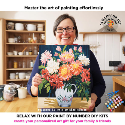 Country Floral PAINT by NUMBER Kit Adult Painting DIY by Numbers Craft Set Easy Beginners Birthday Gift For Mom Girlfriend