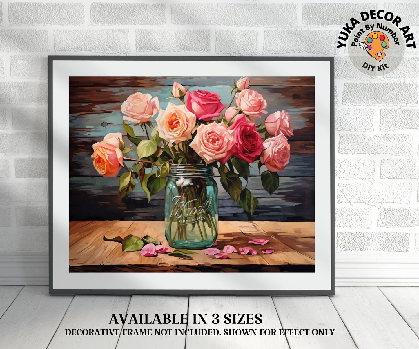 PAINT by NUMBER DIY Kit Adult Garden Roses Red Pink Flowers Rustic Decor Easy Beginner Acrylic Paint Wall Art Birthday Gift Mom Girlfriend