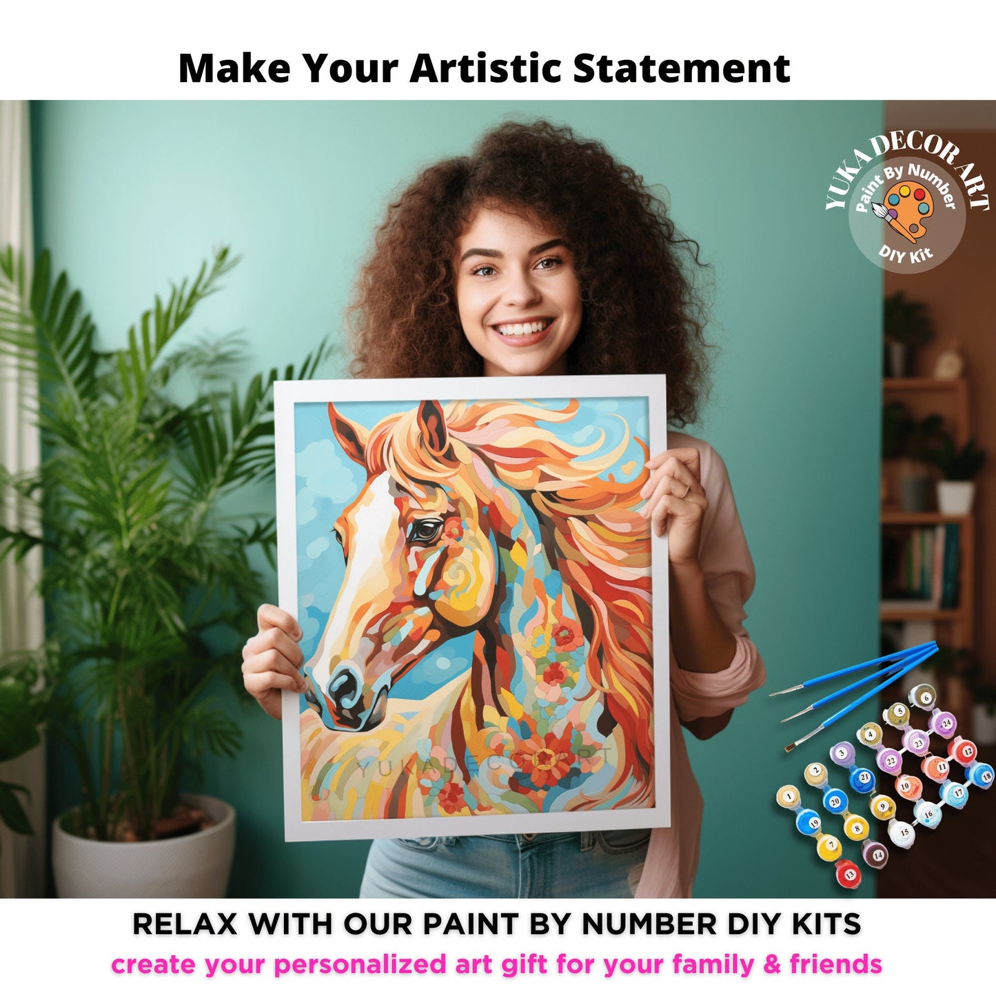 Boho Inspired Horse PAINT by NUMBER Kit Adult Colorful Horse Art Beginner Acrylic Painting DIY Kit Grandpa Dad Gift Housewarming Farmhouse
