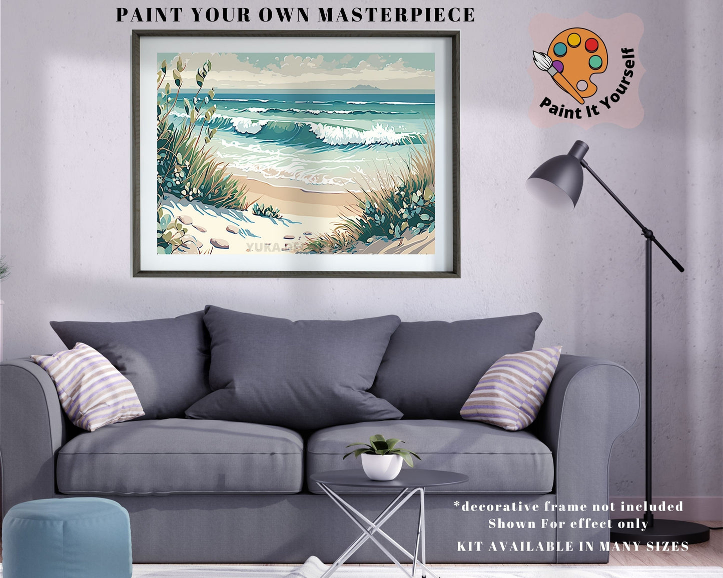 Sand Beach PAINT by NUMBERS Kit for Adult Kids Seashore Waves Island DIY Painting Easy Beginner Acrylic Painting Kit Seascape Home Decor Art
