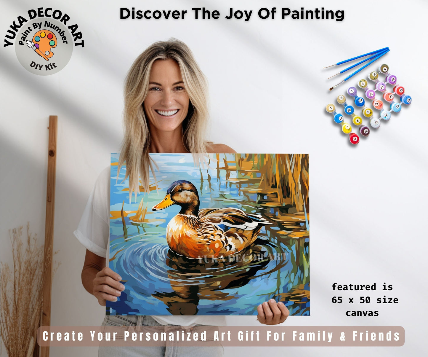 Duck In Lake PAINT by NUMBERS Kit Adult Painting DIY by Numbers Easy Beginners Birthday Gift For Her Mom Wife Grandma Wall Art Home Decor