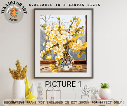 Yellow Flowers PAINT by NUMBER Kit Adults | Set Of 2 | WildFlowers DIY Painting Easy Beginners Hobby Kit Wall Art Birthday Gift Mom Sister