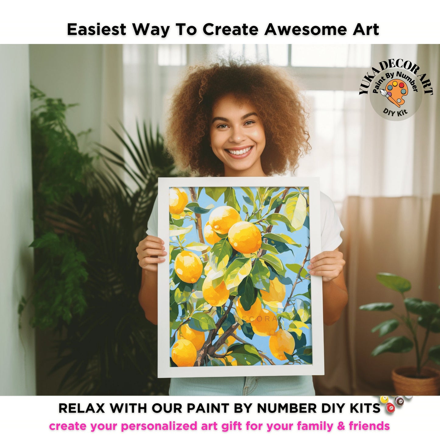 Lemon Tree PAINT by NUMBERS Kit Adult Watercolour Style Garden Nature Landscape Art Easy Beginner DIY Painting Kit Custom Decor Gift For Mom