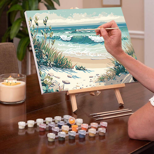 Sand Beach PAINT by NUMBERS Kit for Adult Kids Seashore Waves Island DIY Painting Easy Beginner Acrylic Painting Kit Seascape Home Decor Art