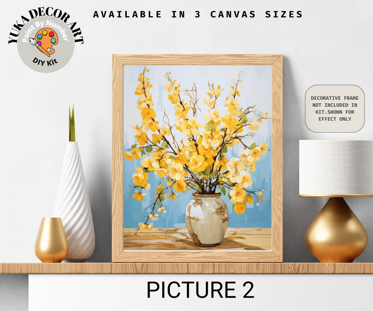 Yellow Flowers PAINT by NUMBER Kit Adults | Set Of 2 | WildFlowers DIY Painting Easy Beginners Hobby Kit Wall Art Birthday Gift Girlfriend