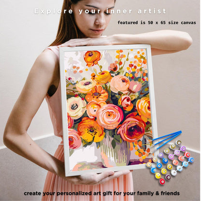 Peach Orange Flowers Paint by Numbers Kit Adult Flowers Painting Easy Beginner Paint Kit Anniversary Gift For Mom Girlfriend Bday Decor Art