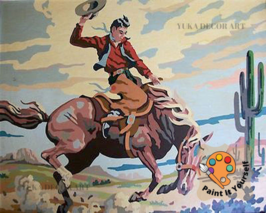Cowboy Vintage PAINT by NUMBER Kit Adult, Horse Rider In Desert Art , Easy Beginner Acrylic Painting DIY Kit,Vintage Diy Decor Gift