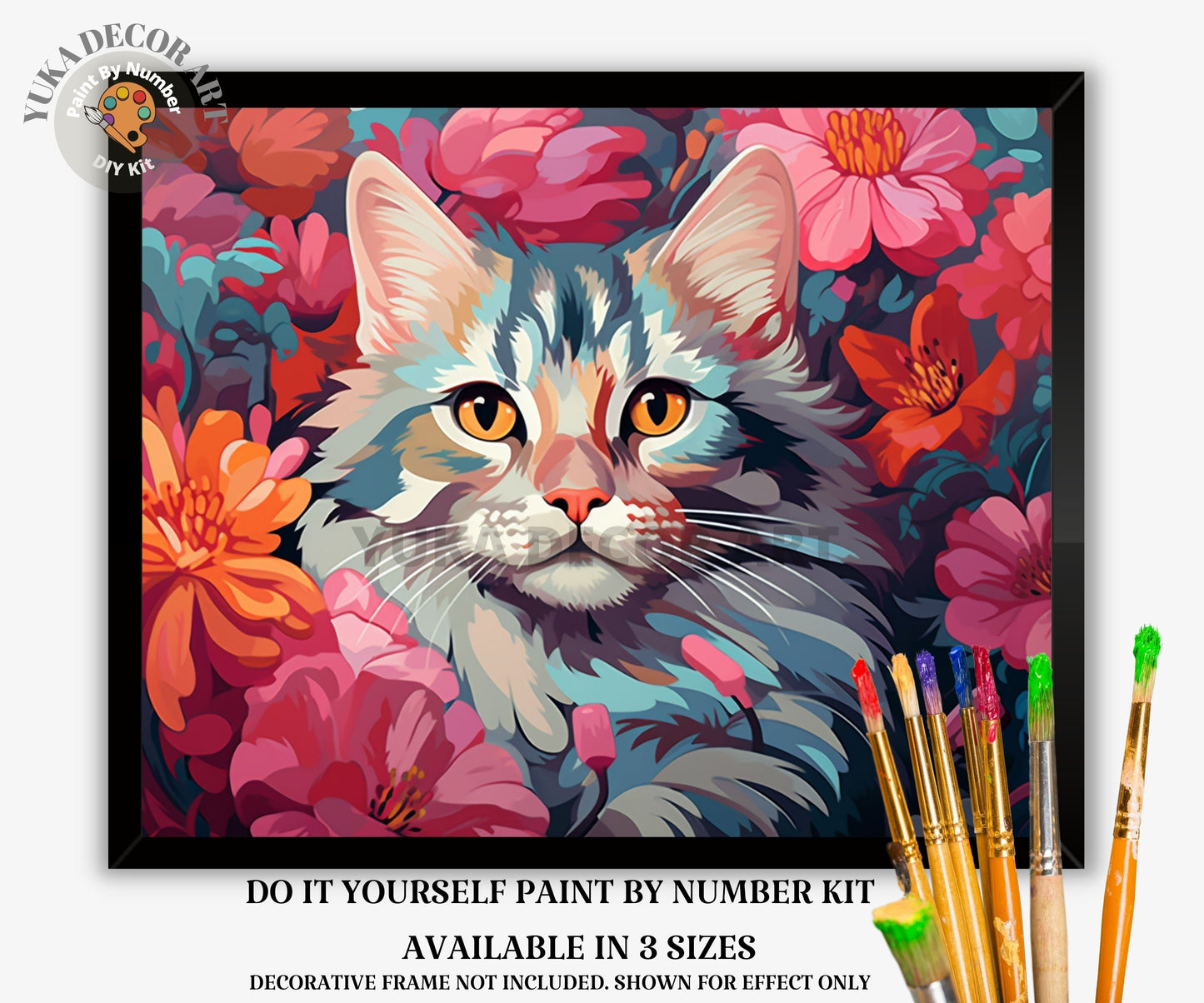 Cat PAINT by NUMBER Kit Adult DIY Art Pink Vibrant Floral Easy Beginner Acrylic Painting Birthday Housewarming Custom Gift For Kids Teens