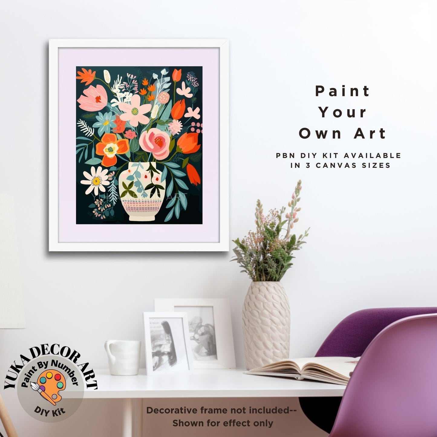 Floral Modern PAINT by NUMBER Kit for Adults Still life Vase Flowers DIY Easy Beginners Painting Kit Matisse Style Art Gift