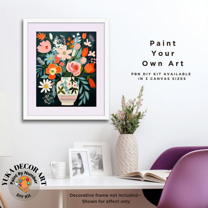 Floral Modern PAINT by NUMBER Kit for Adults Still life Vase Flowers DIY Easy Beginners Painting Kit Matisse Style Art Gift