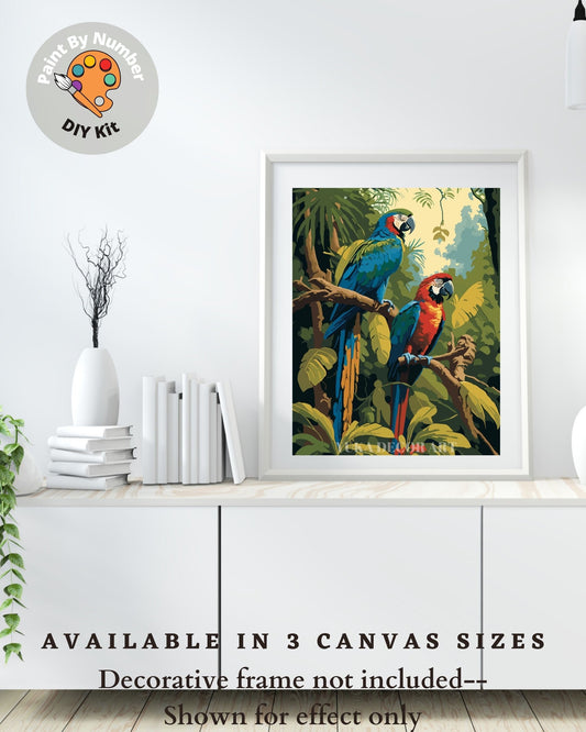 Bird PAINT by NUMBER Adult DIY Painting Kit Red Blue Macaw Birds  Easy Beginners Kit Vintage Style Art Housewarming Home Decor Gift for Mom