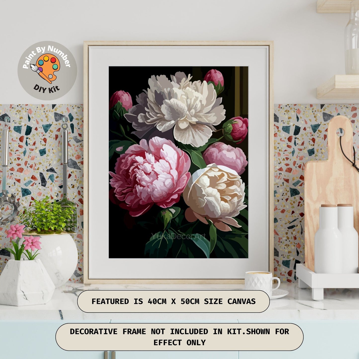 Paint by Numbers Kit Adult Pink Peonies Flowers Easy Beginner Painting Kit Anniversary Mother's Day Personalised Gift For Mom Grandma Aunt