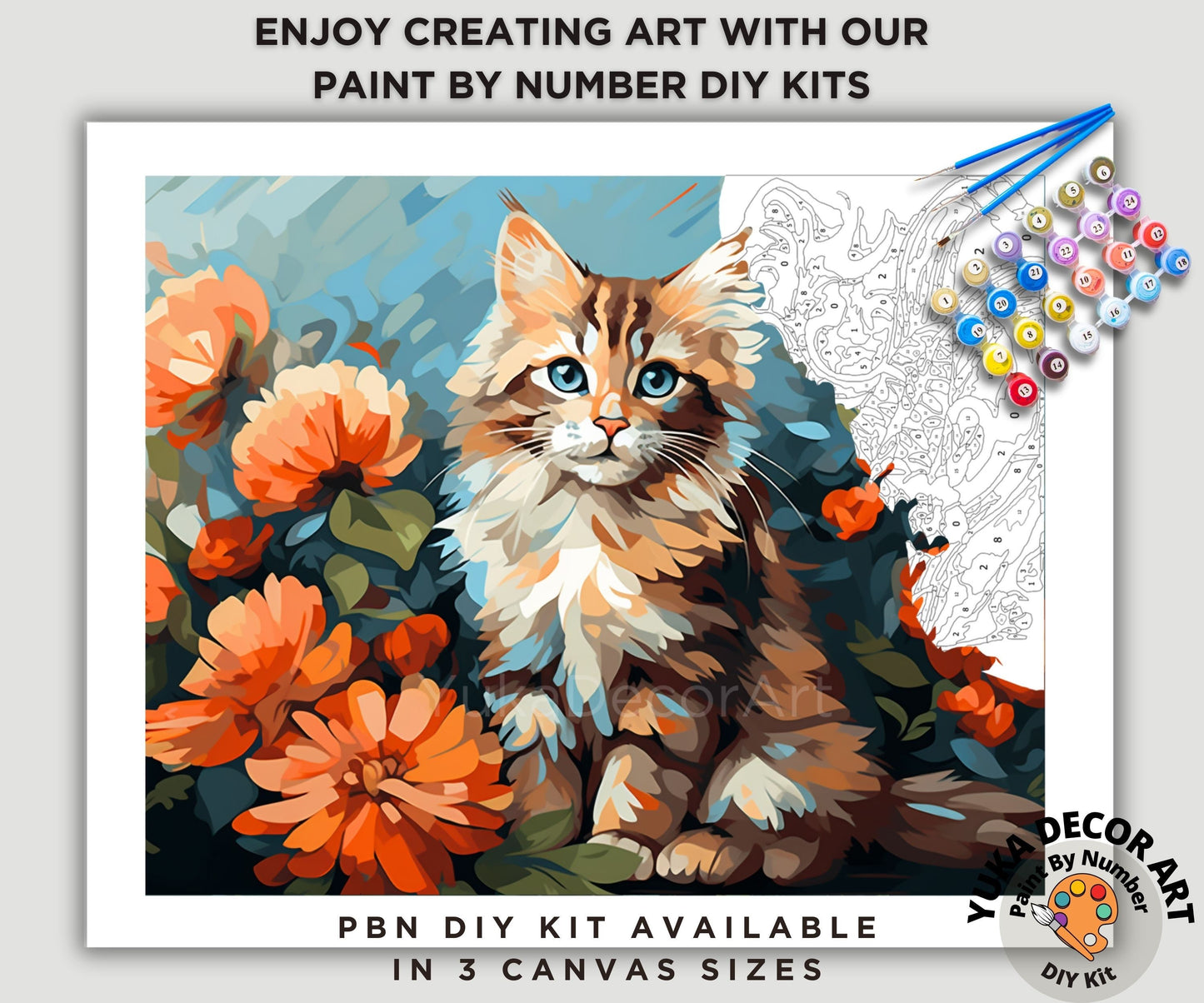 Cute Cat PAINT by NUMBER Kit Adult DIY Pet Portrait Vibrant Flowers Easy Beginner Acrylic Painting Birthday Custom Gift For Teenagers Kids